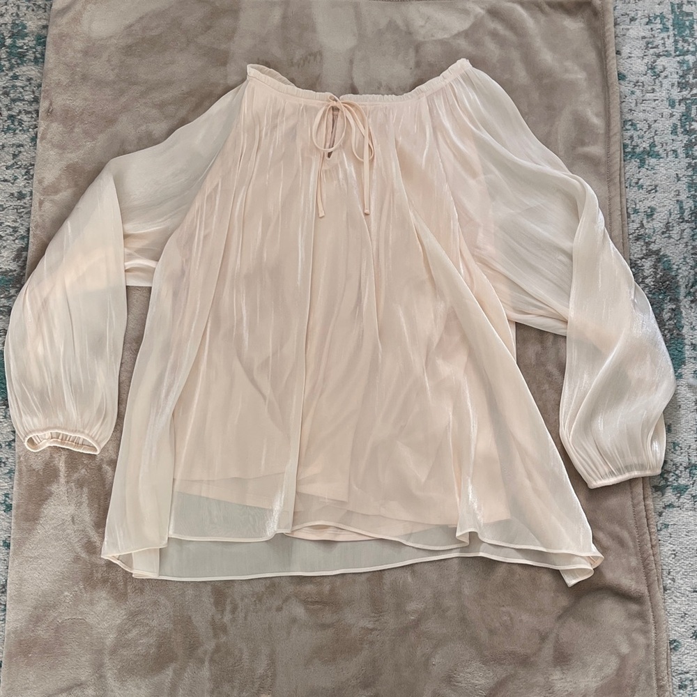 LAUREN CONRAD Elegant Light Pink Sheer Women's Blouse